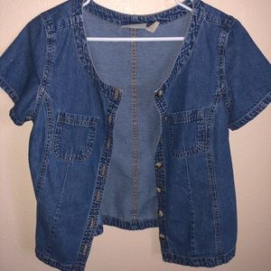 Denim open neck button up.
